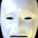 A white mask with one eye and two eyes.