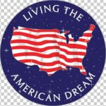 A sticker of the american flag on top of an america map.